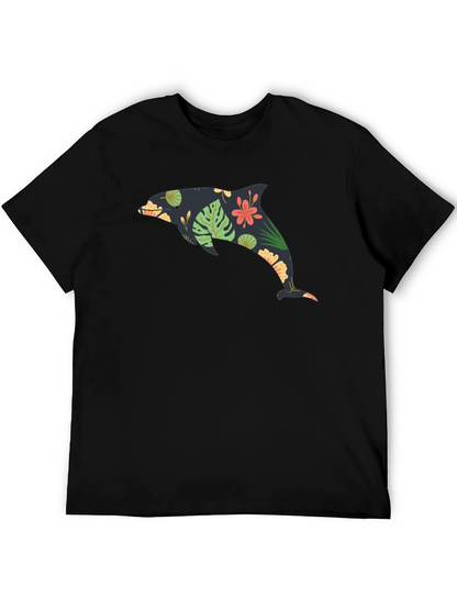 Floral Dolphin Black Graphic Tee