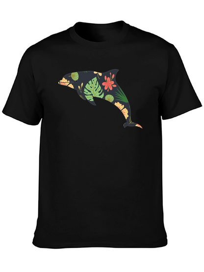 Floral Dolphin Black Graphic Tee