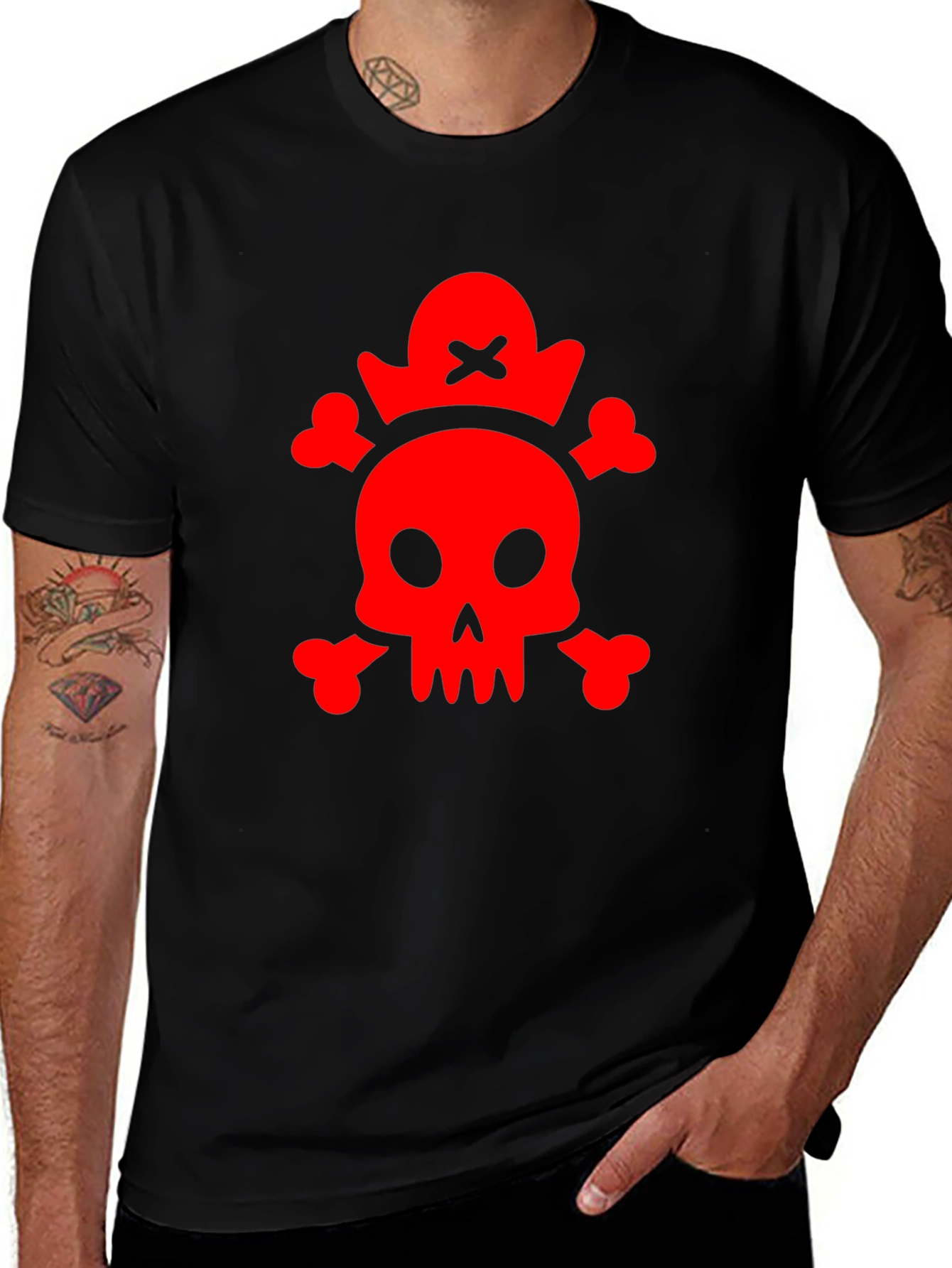 Red Skull & Crossbones Black T-Shirt