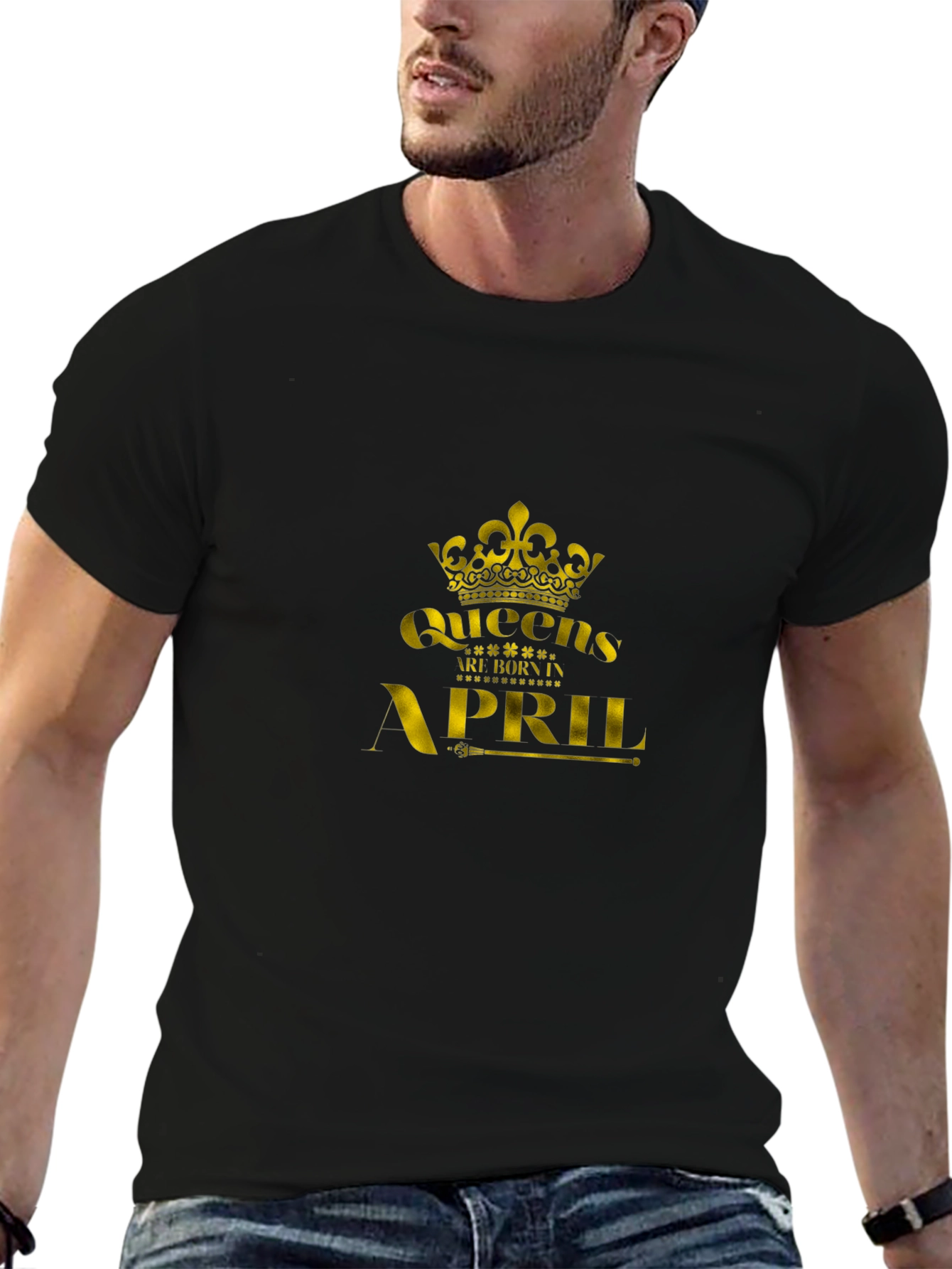 Queens Are Born In April - Black T-Shirt