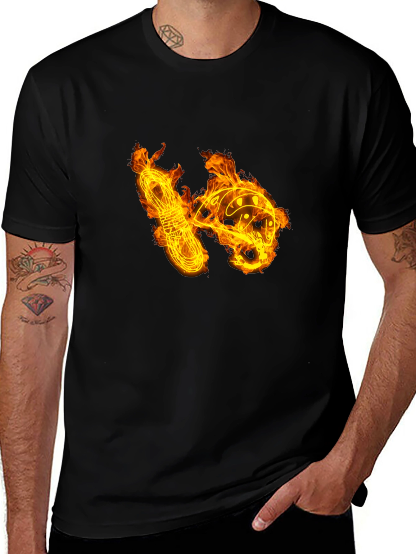 Fiery Climbing Gear Graphic Tee - Black Cotton Shirt
