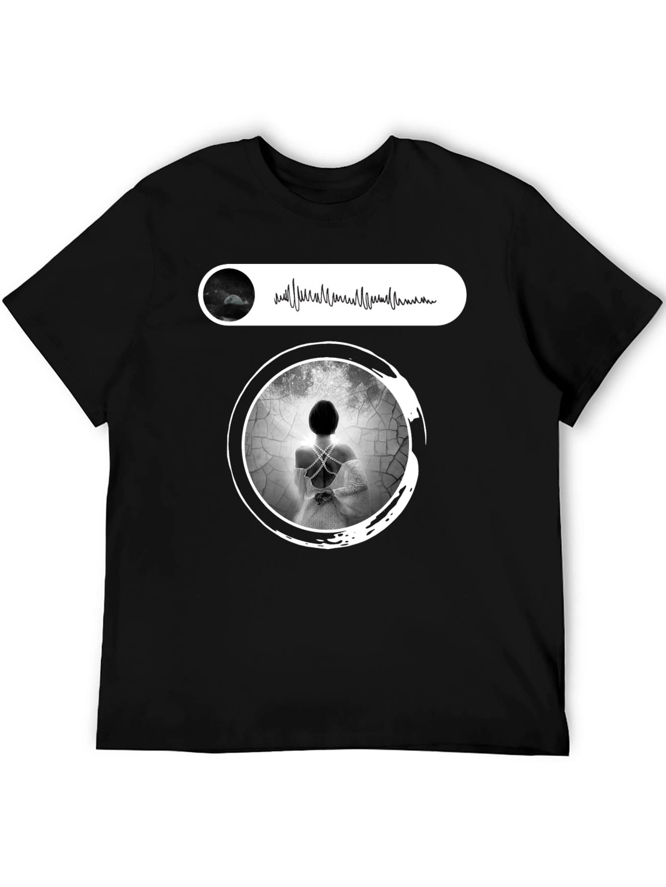 Artistic Black T-Shirt with Ethereal Woman Design