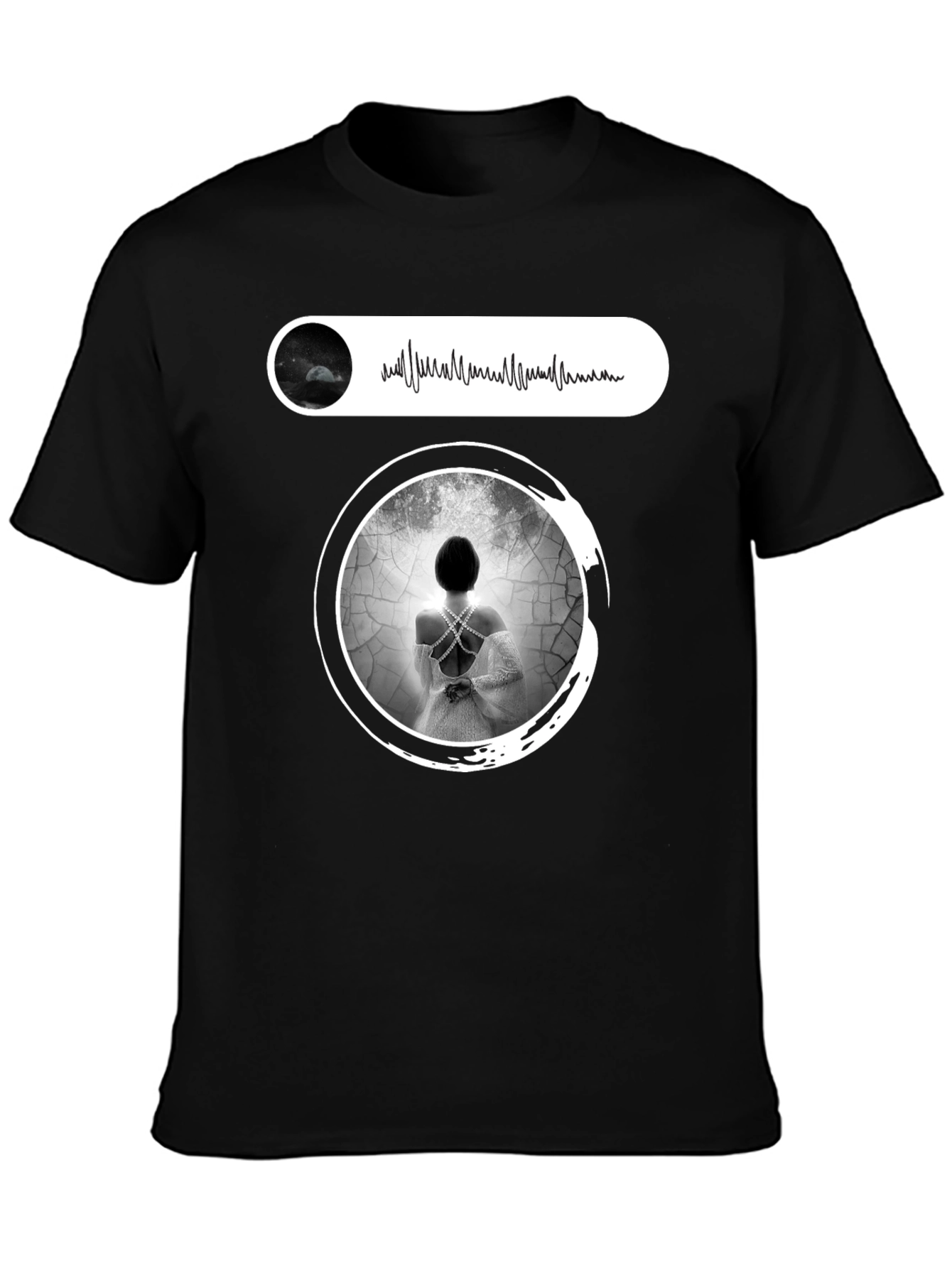 Artistic Black T-Shirt with Ethereal Woman Design