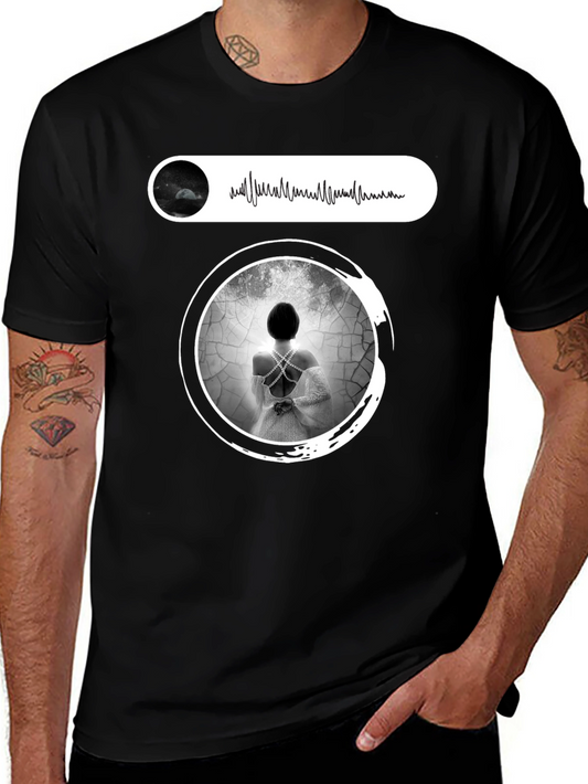 Artistic Black T-Shirt with Ethereal Woman Design