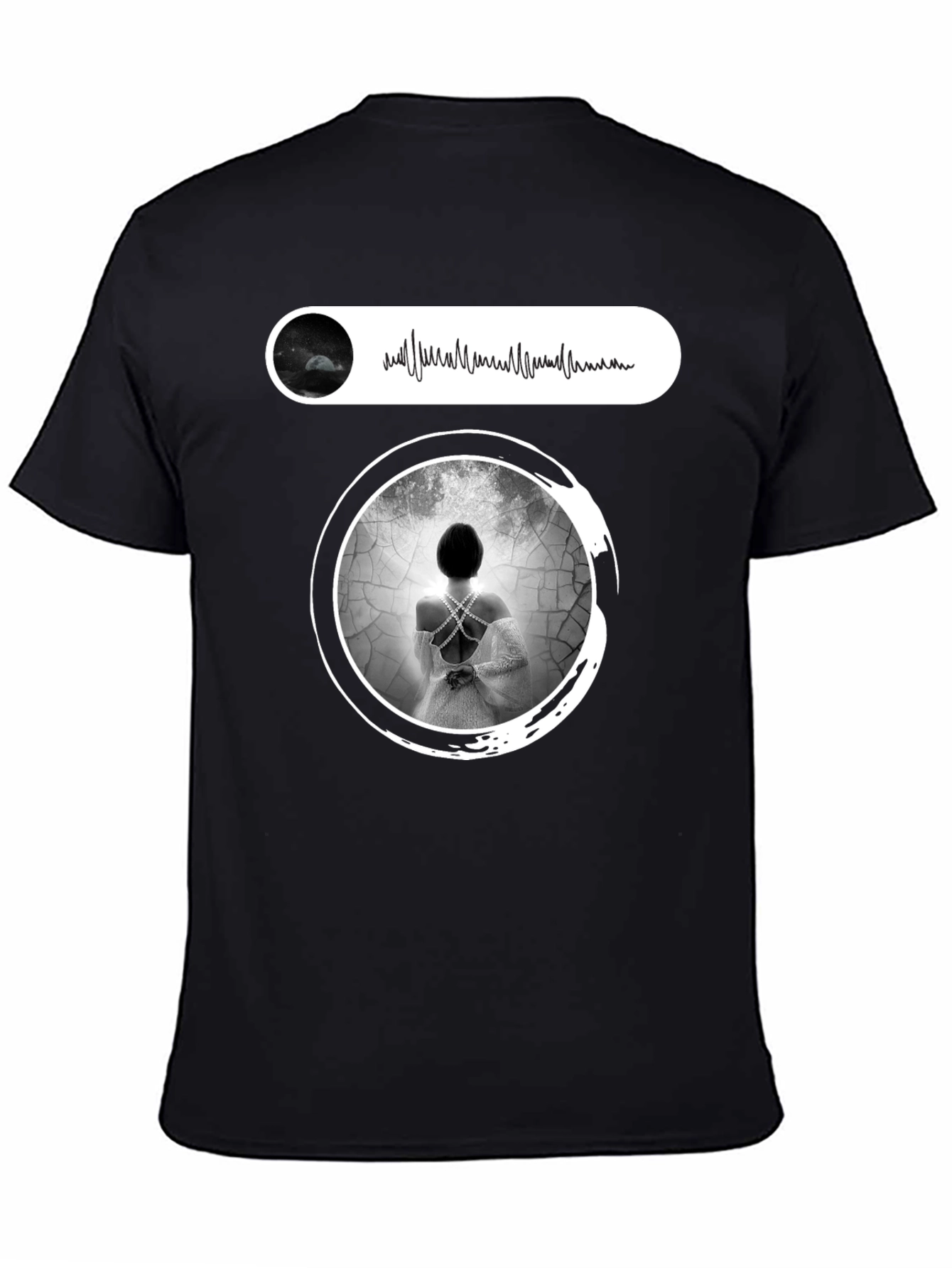 Artistic Black T-Shirt with Ethereal Woman Design