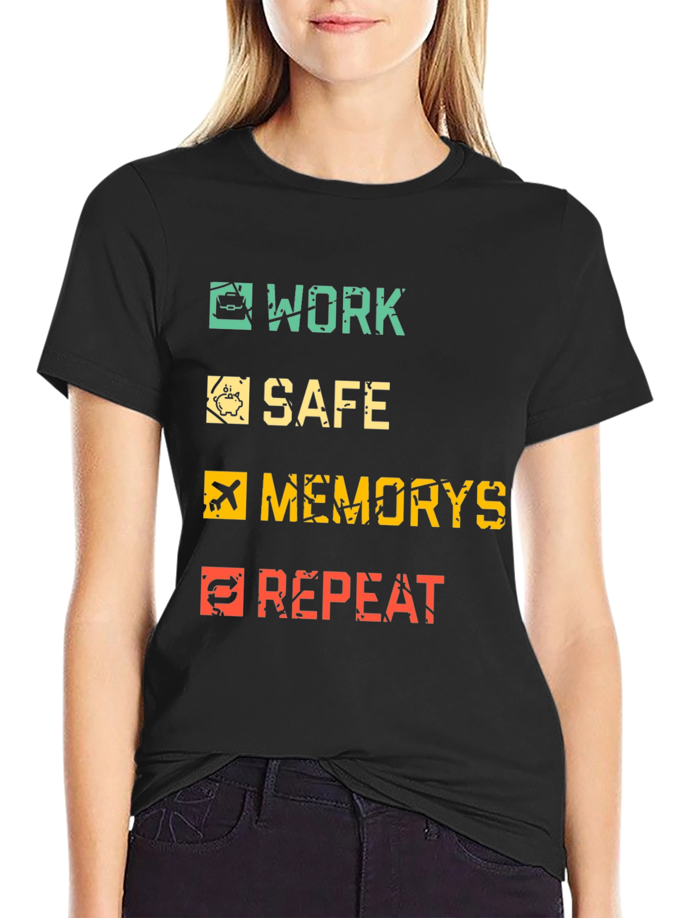 Work Safe Memories Repeat Black Graphic Tee