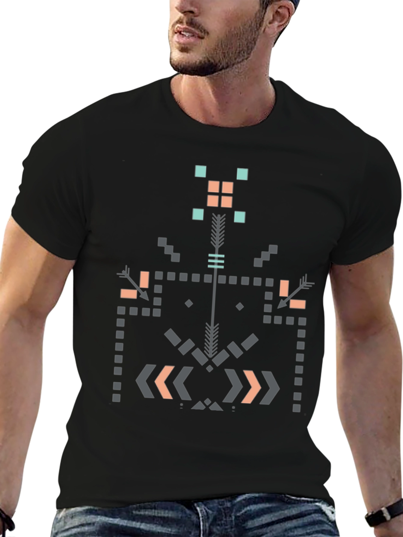 Geometric Aztec Print Black T-Shirt
