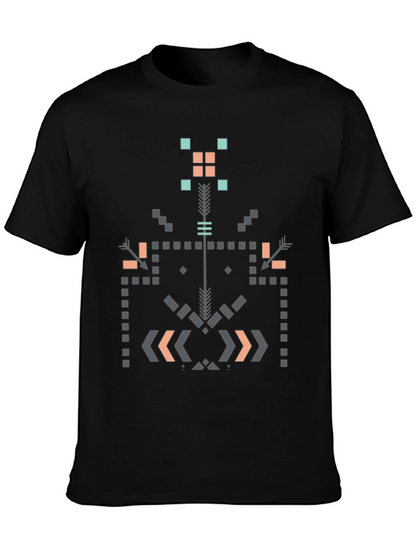 Geometric Aztec Print Black T-Shirt