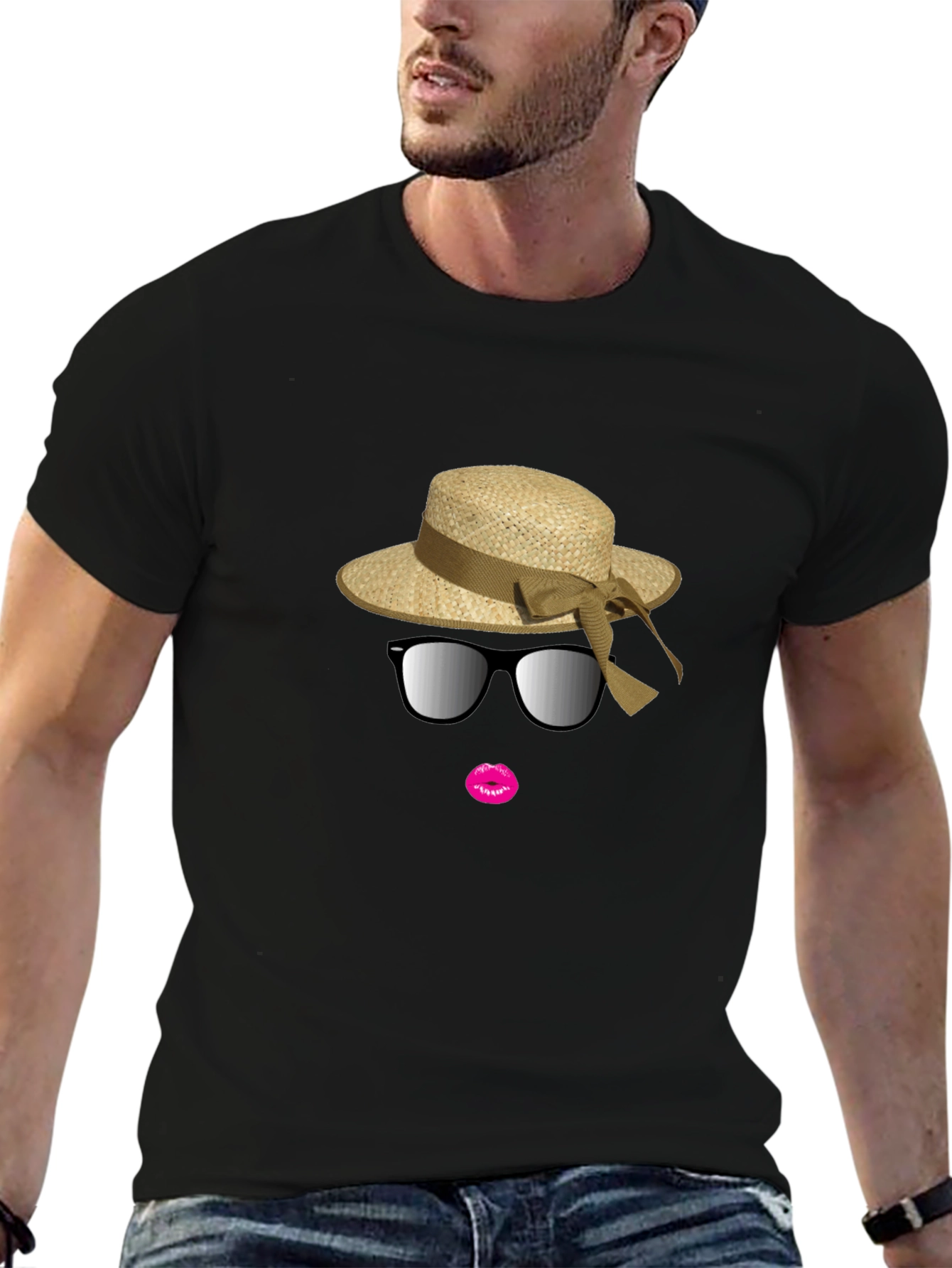 Black T-Shirt with Stylish Summer Graphic