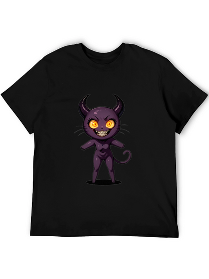 Cartoon Devil Graphic Tee - Black Cotton T-Shirt