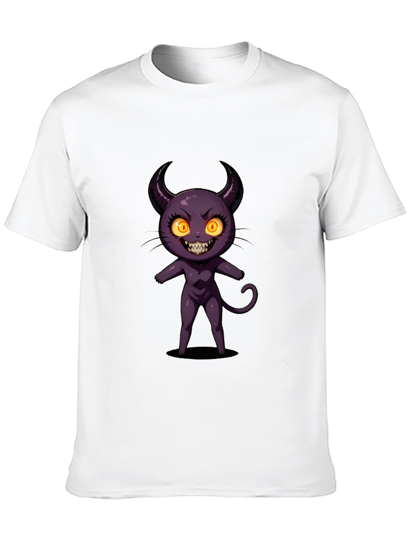 Cartoon Devil Graphic Tee - Black Cotton T-Shirt