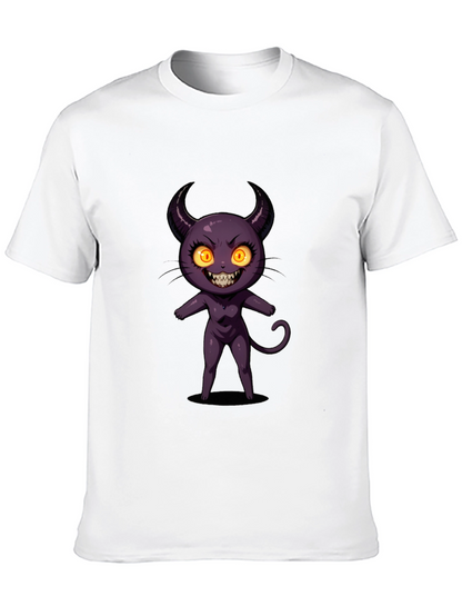 Cartoon Devil Graphic Tee - Black Cotton T-Shirt