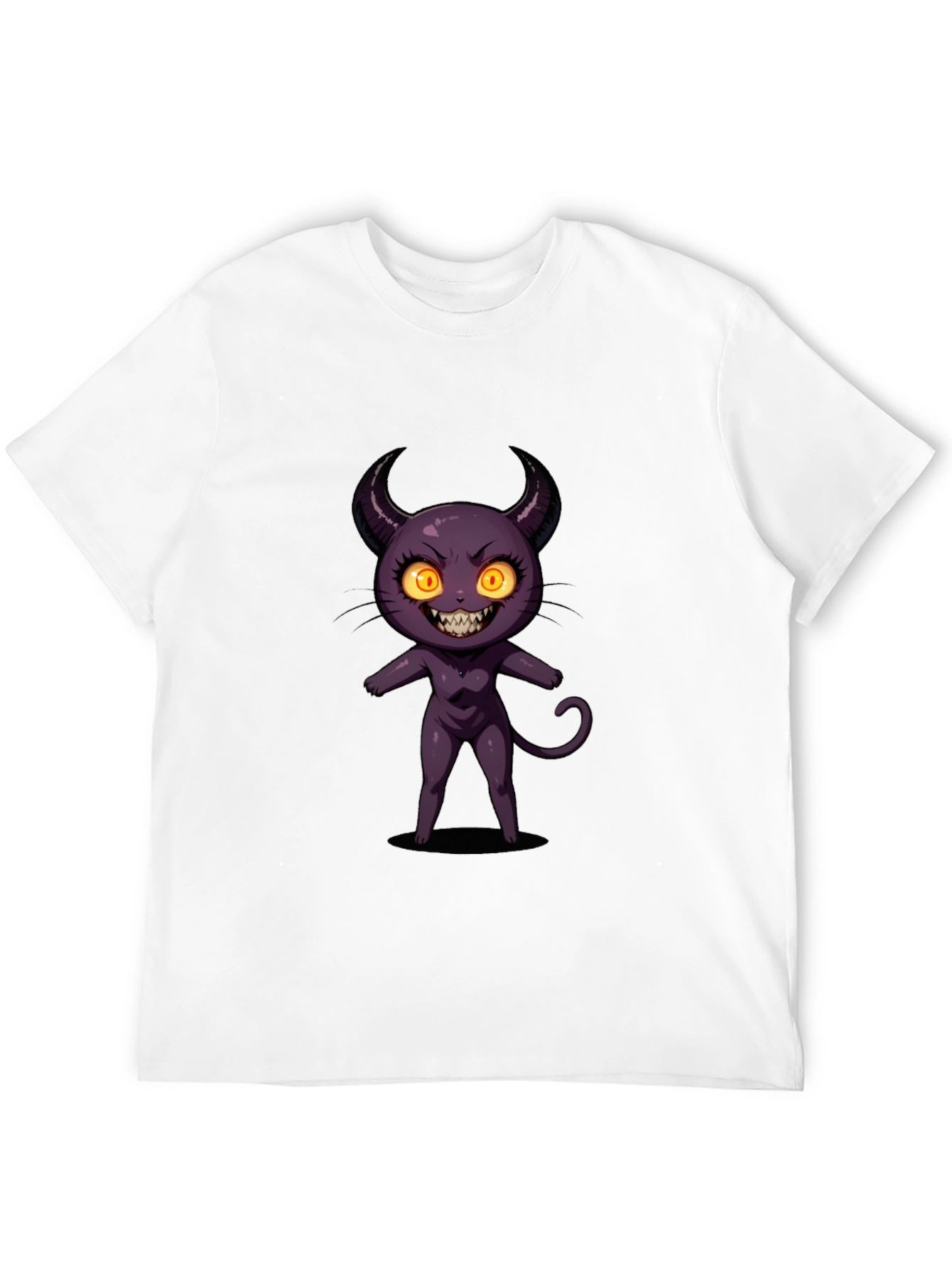 Cartoon Devil Graphic Tee - Black Cotton T-Shirt