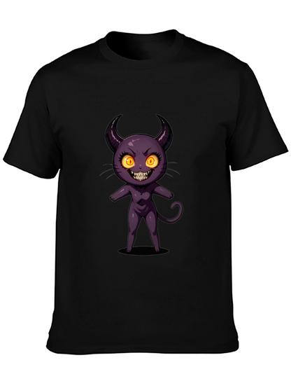 Cartoon Devil Graphic Tee - Black Cotton T-Shirt