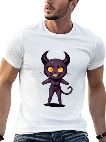 Cartoon Devil Graphic Tee - Black Cotton T-Shirt