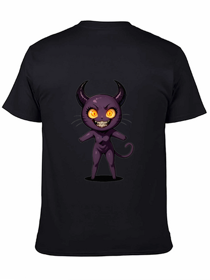Cartoon Devil Graphic Tee - Black Cotton T-Shirt