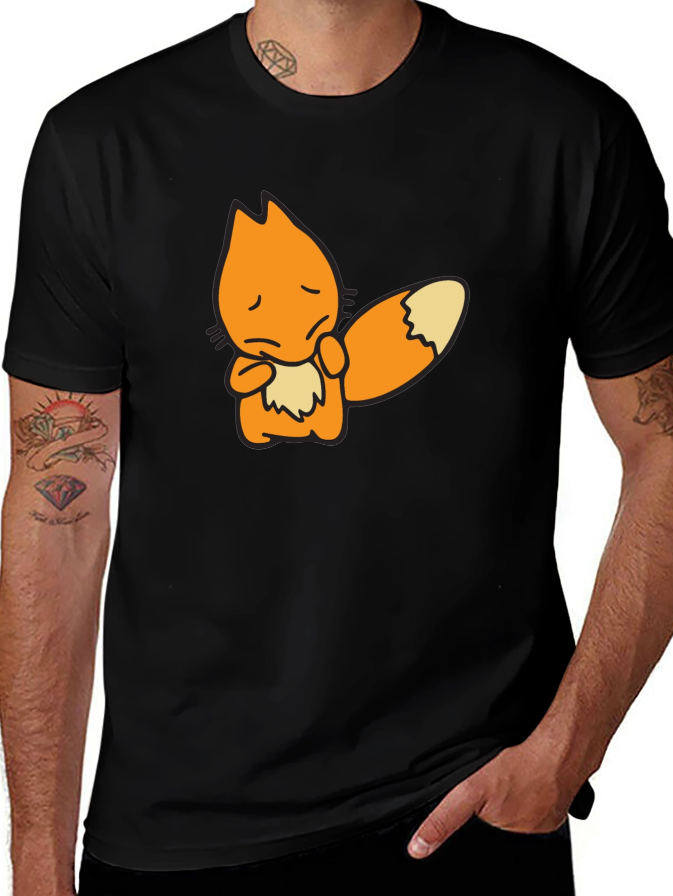 Sad Fox Graphic Black T-Shirt