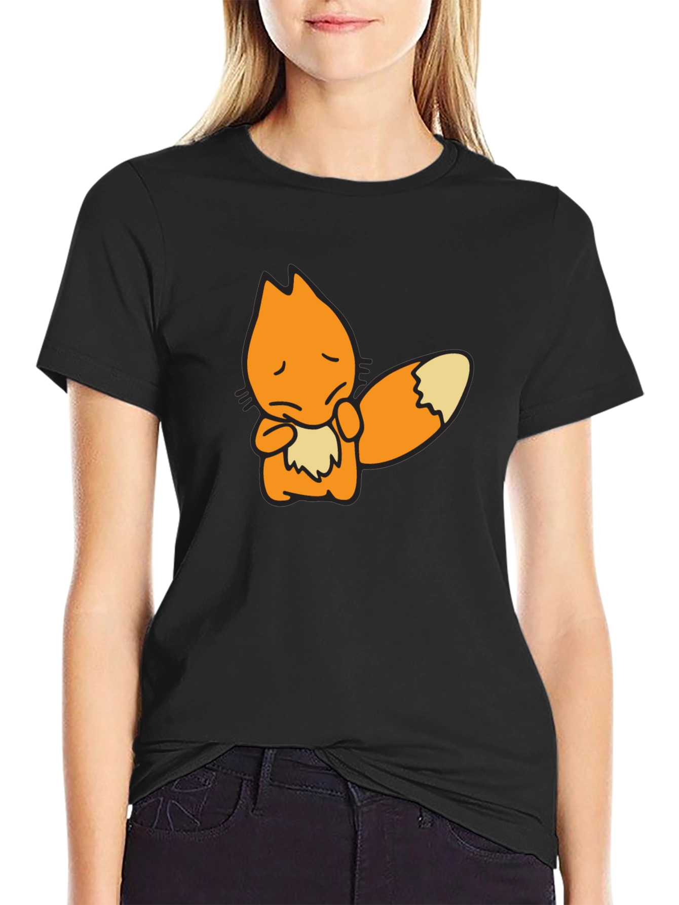 Sad Fox Graphic Black T-Shirt