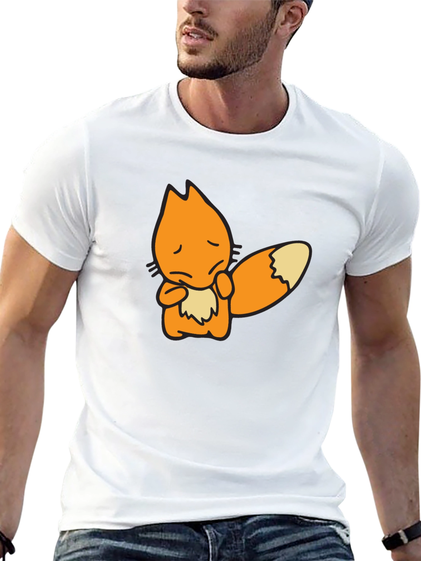 Sad Fox Graphic Black T-Shirt