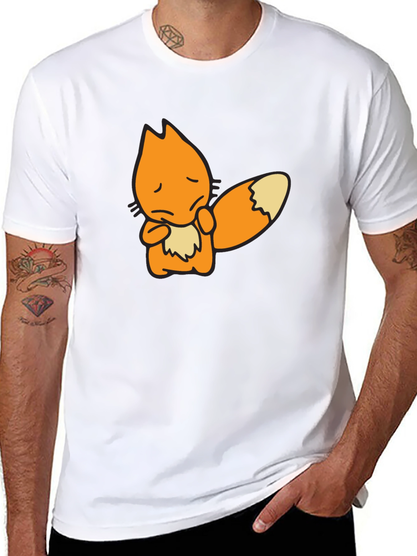 Sad Fox Graphic Black T-Shirt