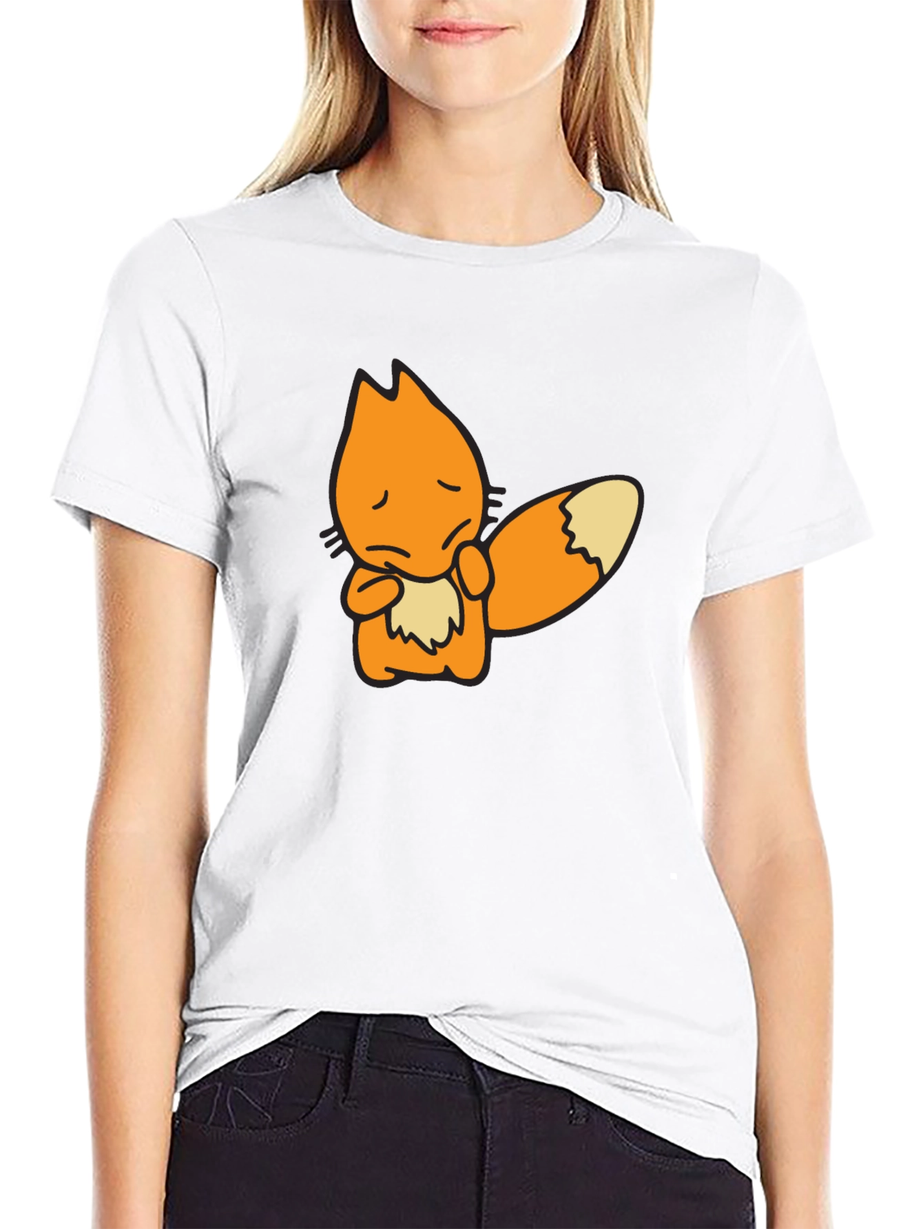 Sad Fox Graphic Black T-Shirt