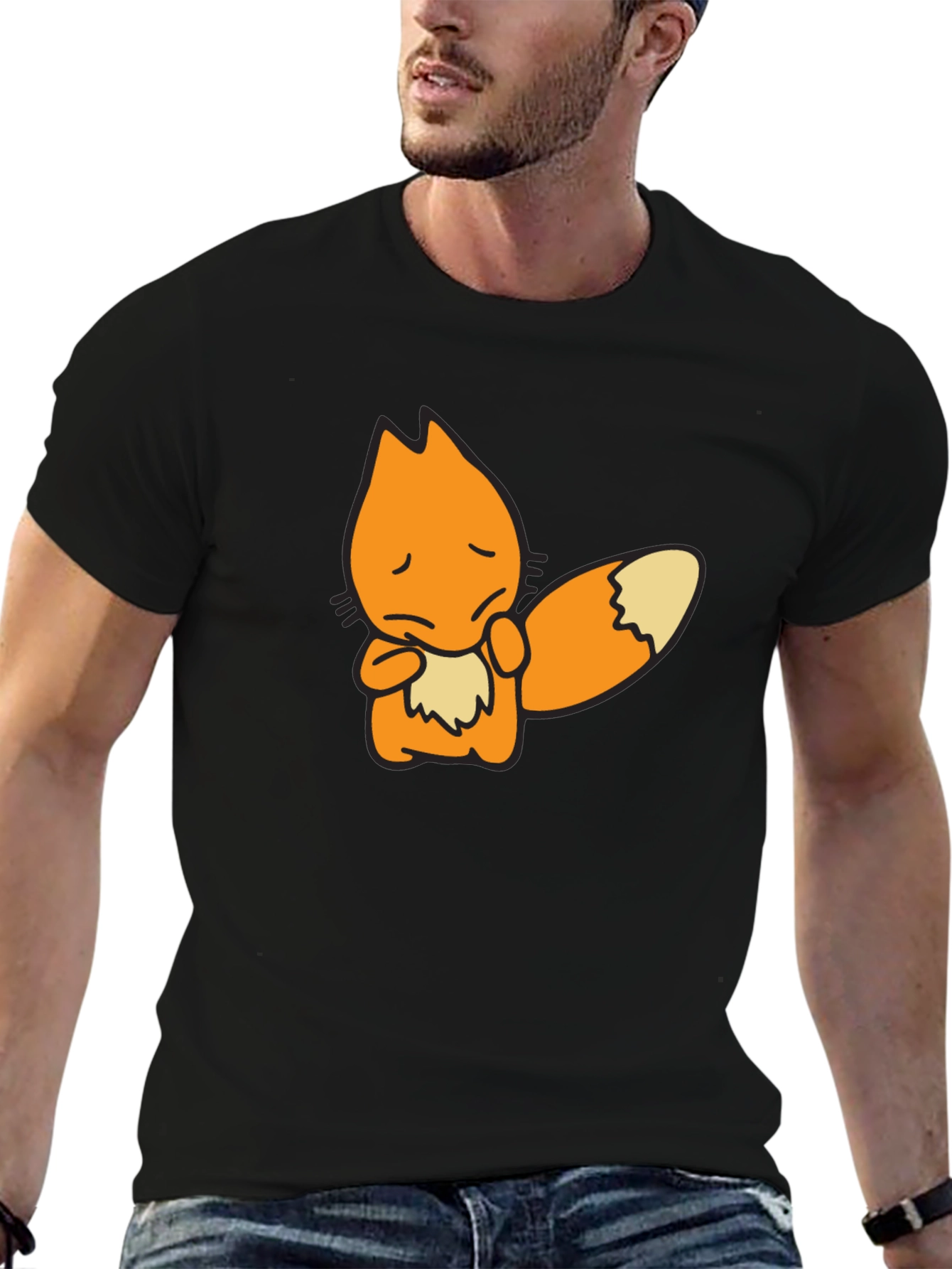 Sad Fox Graphic Black T-Shirt