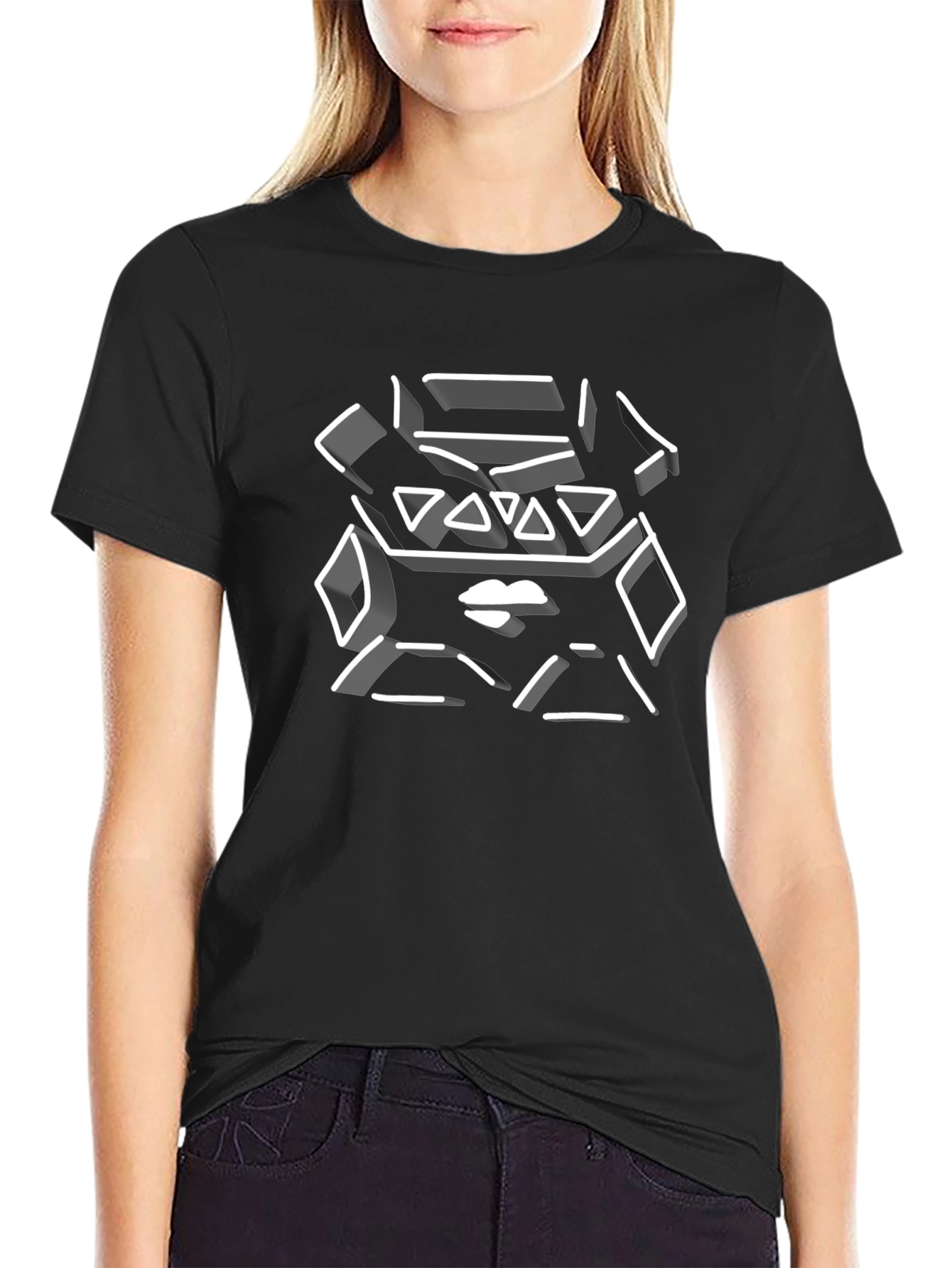 Abstract Geometric Lips Graphic Tee - Black