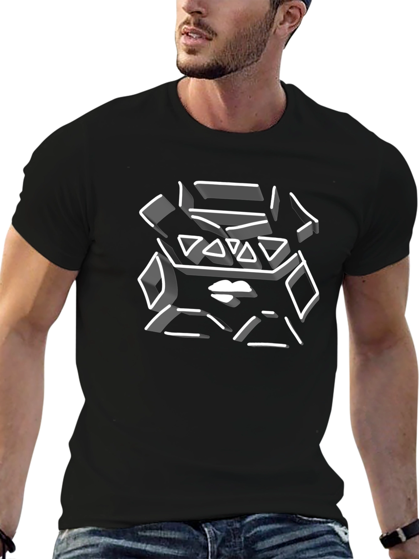 Abstract Geometric Lips Graphic Tee - Black