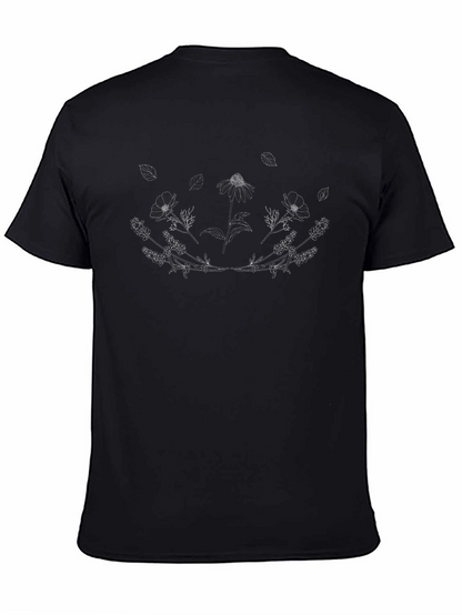 Floral Line Art Black Graphic Tee