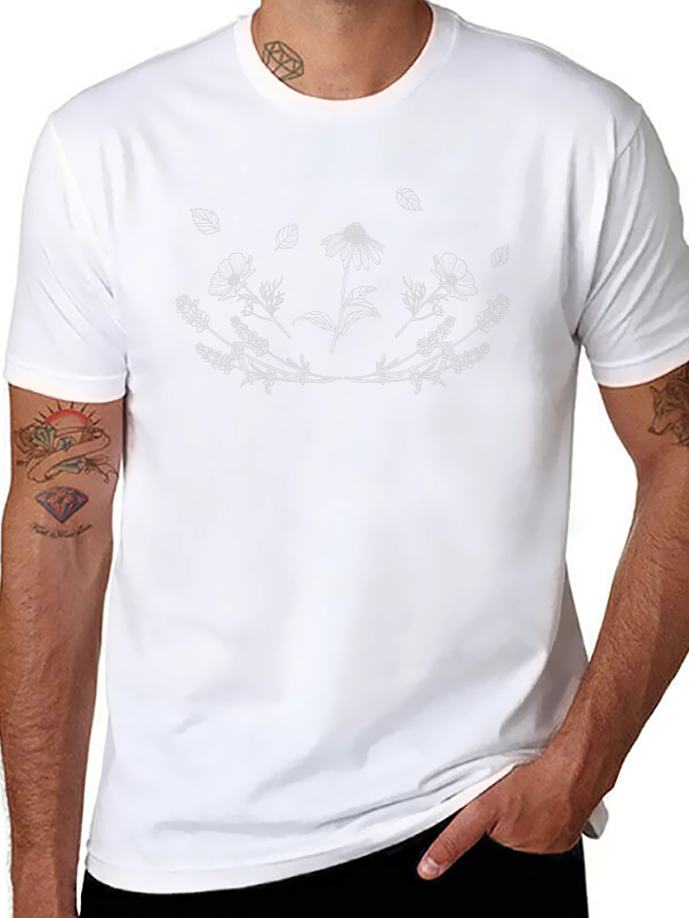 Floral Line Art Black Graphic Tee
