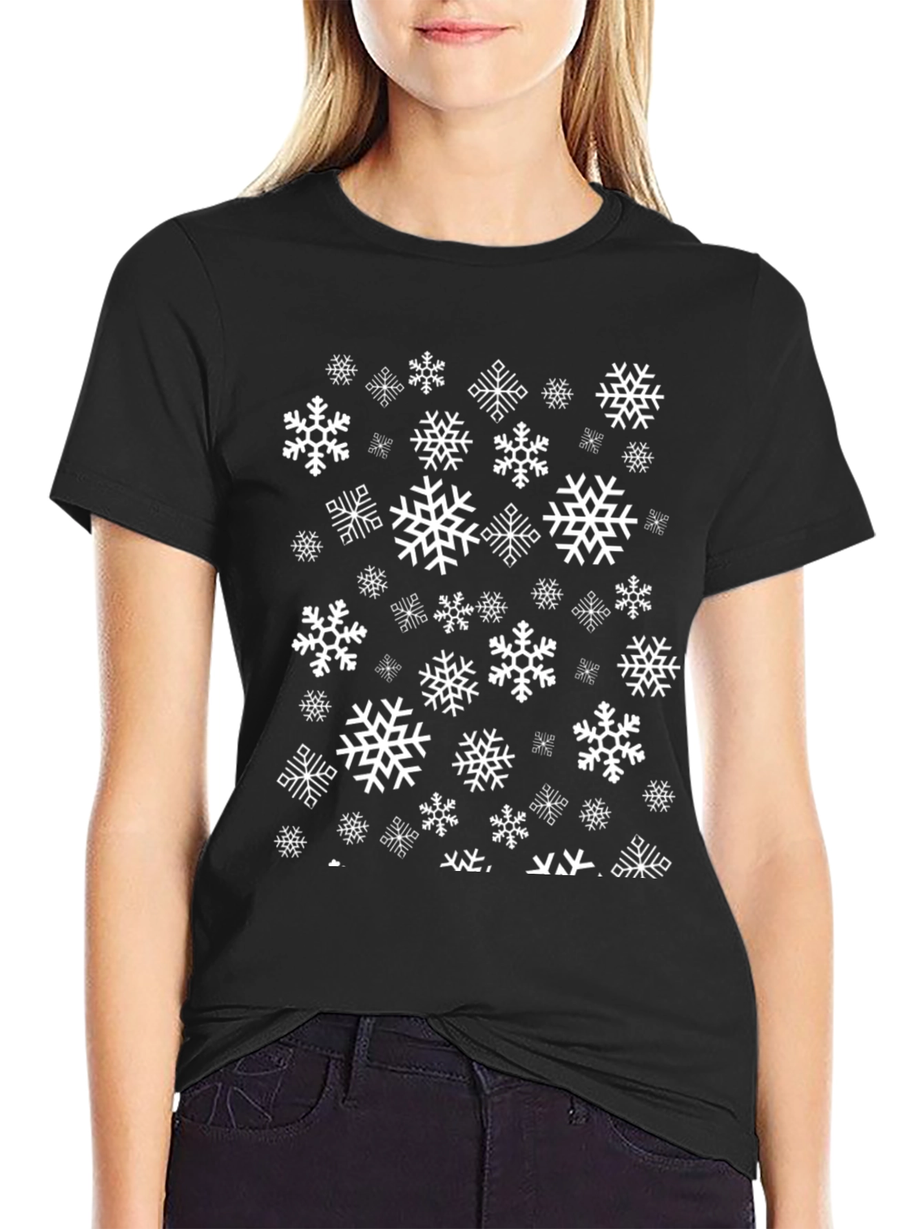 Snowflake Pattern Black T-Shirt