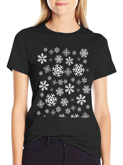 Snowflake Pattern Black T-Shirt