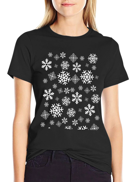 Snowflake Pattern Black T-Shirt