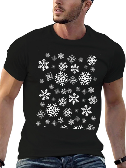 Snowflake Pattern Black T-Shirt