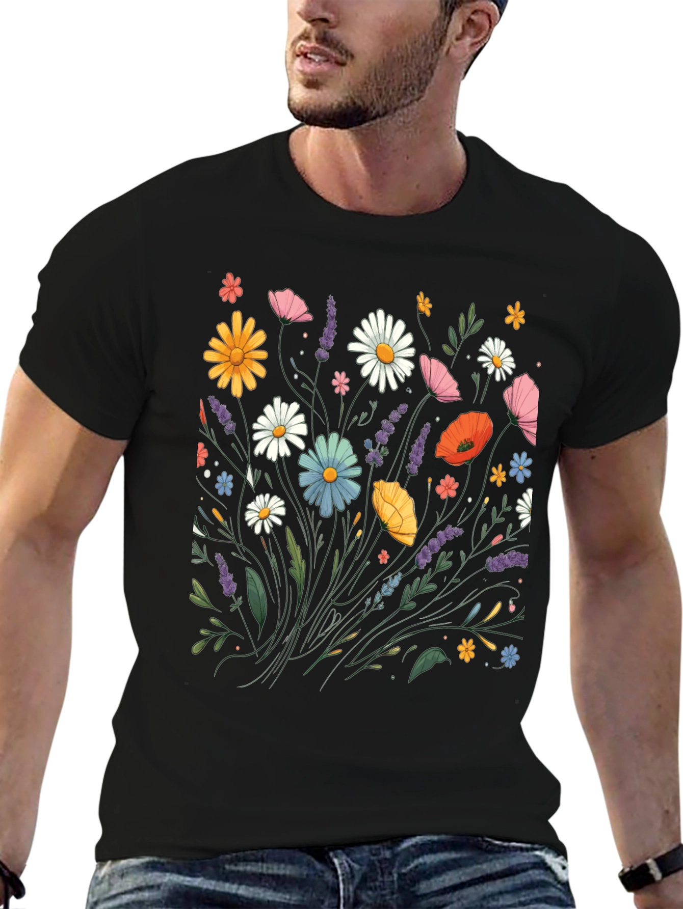 Floral Print Black T-Shirt