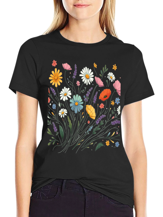 Floral Print Black T-Shirt