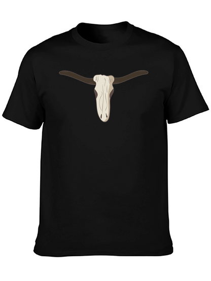 Cool Steer Skull Graphic Tee - Casual Black T-Shirt