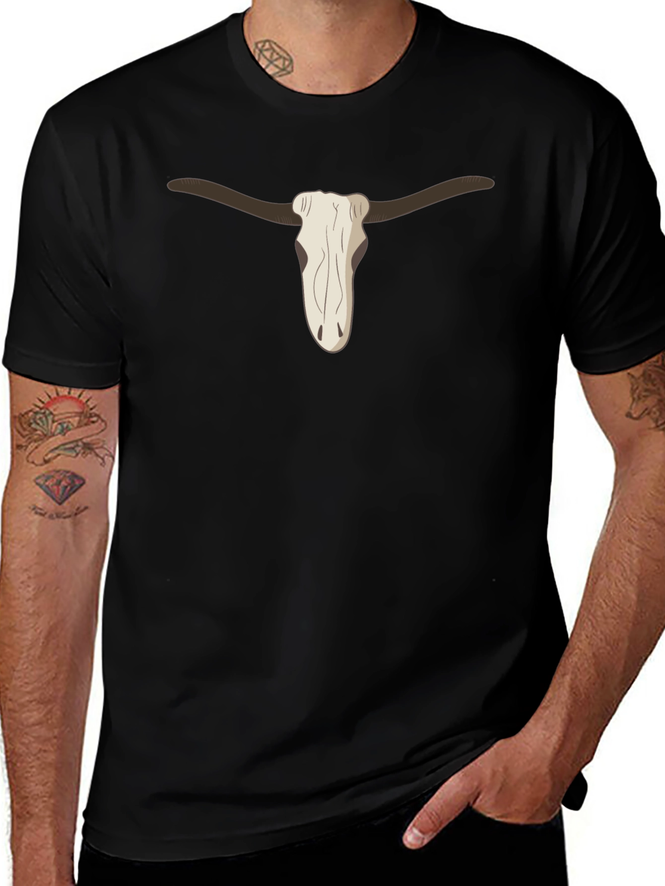 Cool Steer Skull Graphic Tee - Casual Black T-Shirt