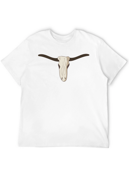 Cool Steer Skull Graphic Tee - Casual Black T-Shirt