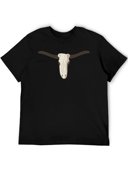 Cool Steer Skull Graphic Tee - Casual Black T-Shirt