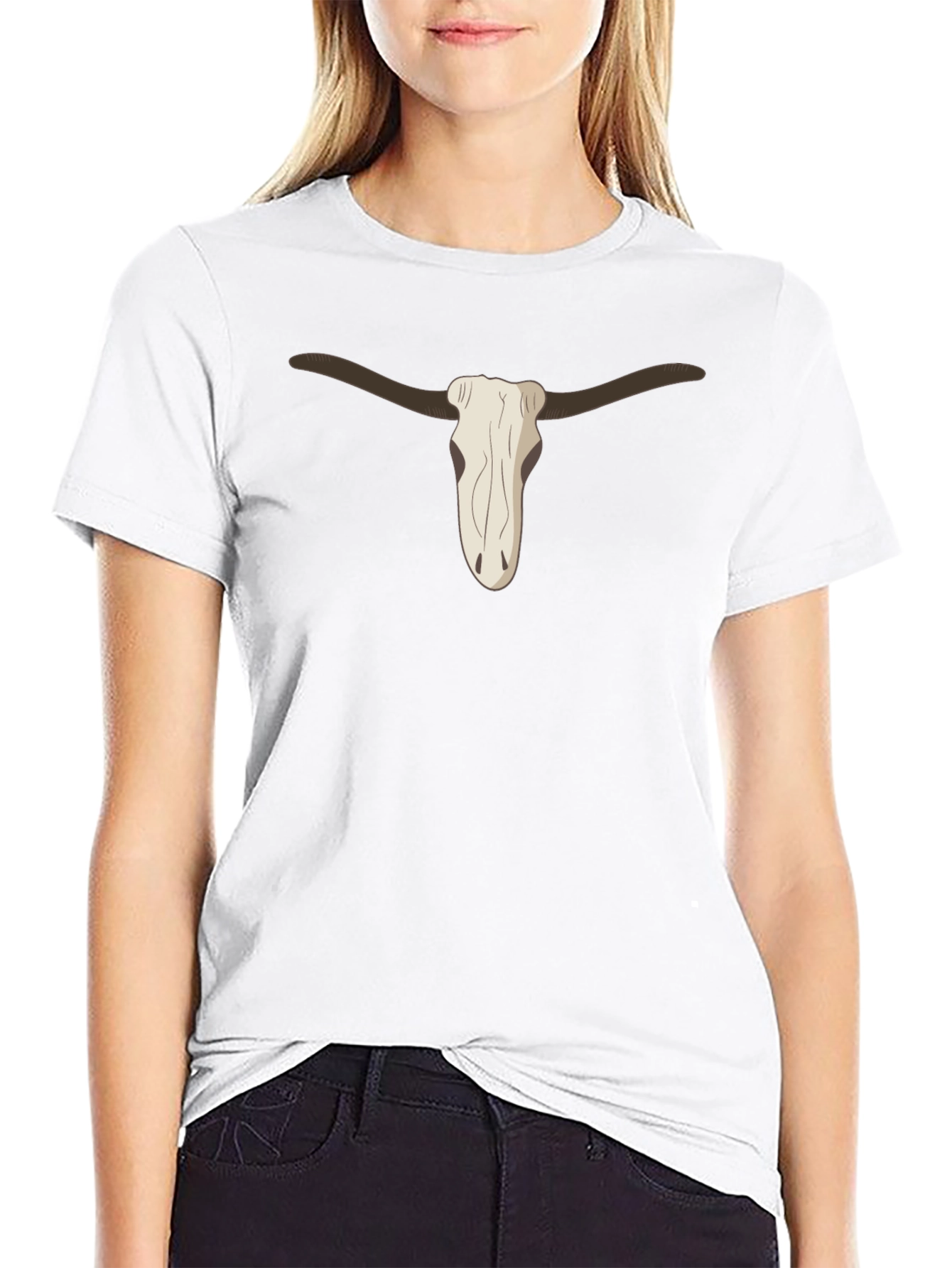 Cool Steer Skull Graphic Tee - Casual Black T-Shirt