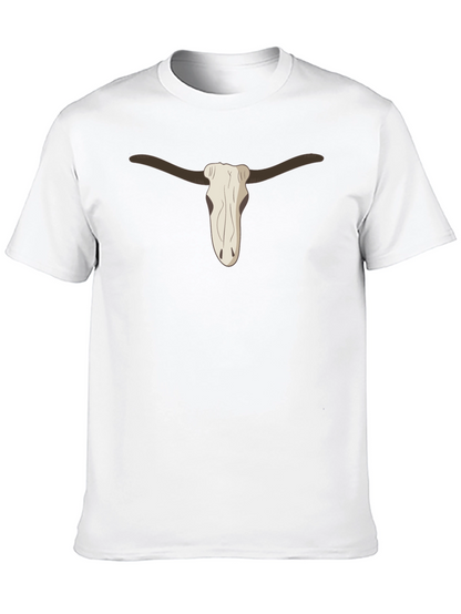 Cool Steer Skull Graphic Tee - Casual Black T-Shirt