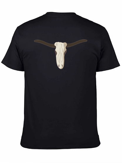 Cool Steer Skull Graphic Tee - Casual Black T-Shirt