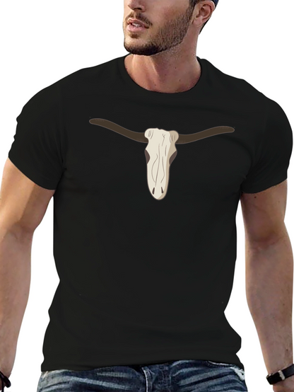 Cool Steer Skull Graphic Tee - Casual Black T-Shirt
