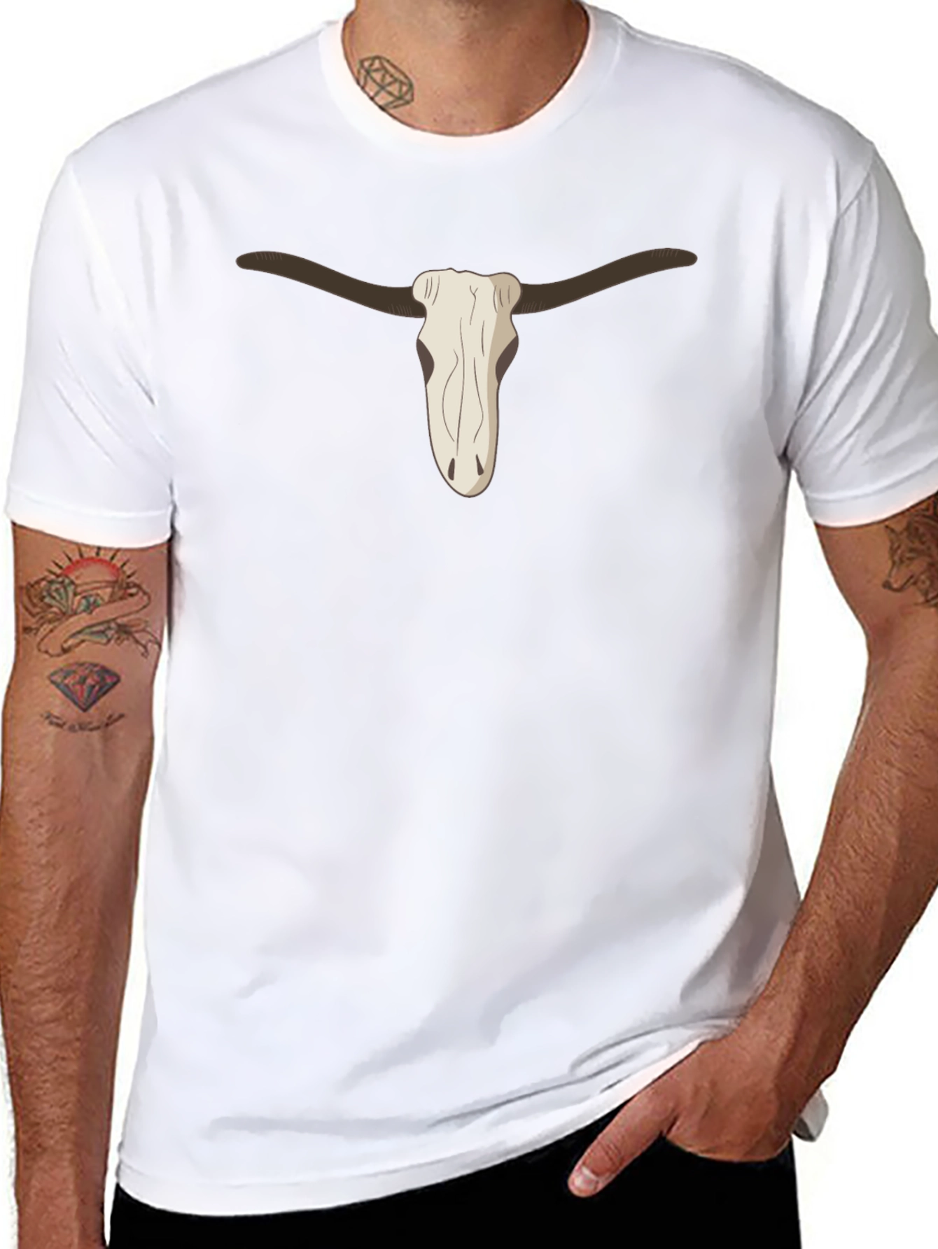 Cool Steer Skull Graphic Tee - Casual Black T-Shirt