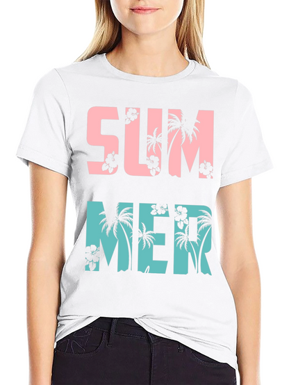 Summer Palm Tree Graphic Print Crew Neck T-Shirt