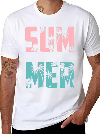 Summer Palm Tree Graphic Print Crew Neck T-Shirt