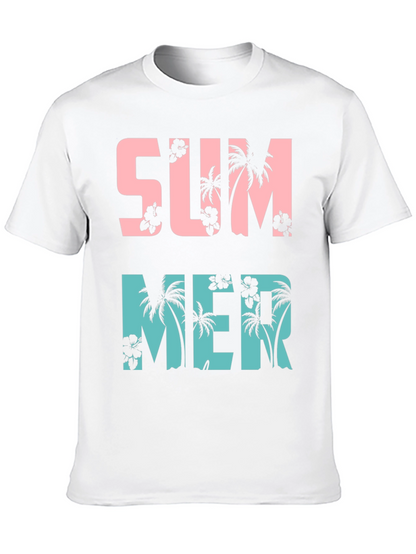 Summer Palm Tree Graphic Print Crew Neck T-Shirt