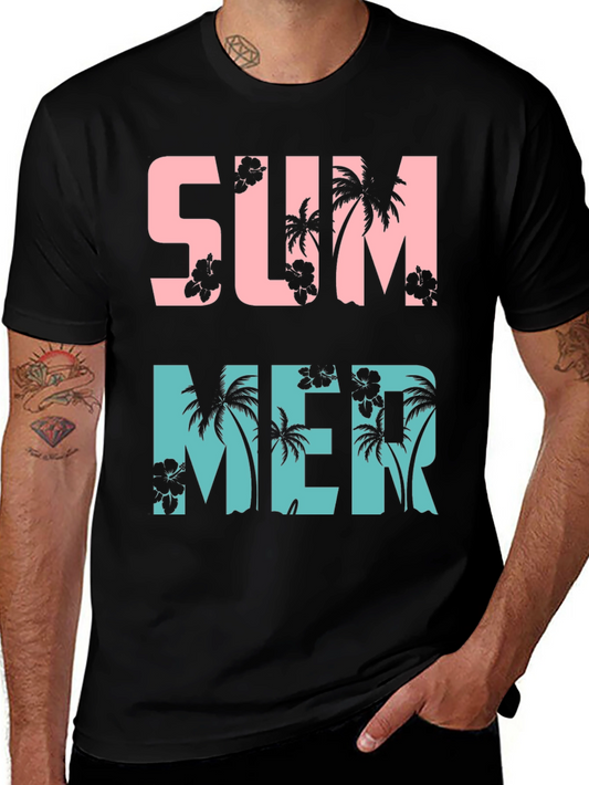 Summer Palm Tree Graphic Print Crew Neck T-Shirt