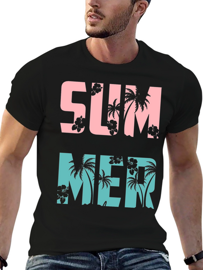 Summer Palm Tree Graphic Print Crew Neck T-Shirt